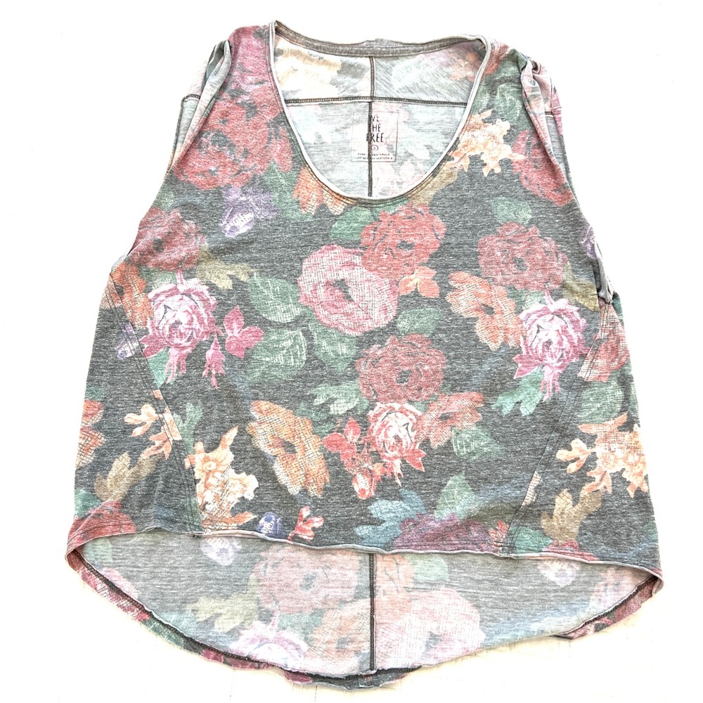 Free People Muted Floral Hi Lo Sleeveless Tee EUC